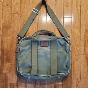 Lands' End Green Canvas Messenger Briefcase Travel Laptop Bag Adjustable Strap